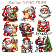 Santa's Collection PNG, Cute Christmas Characters, Funny Cartoon Santa for Xmas Sublimation & T-Shirt Design, DIY Christmas Crafts, Quotes