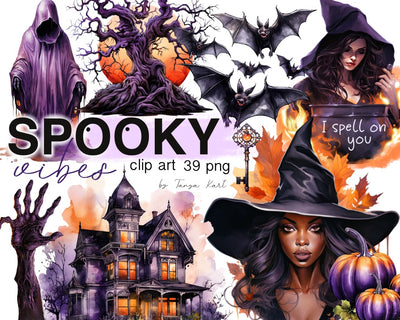 Spooky Halloween Witches PNG Clipart Bundle