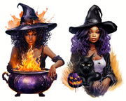 Spooky Halloween Witches PNG Clipart Bundle