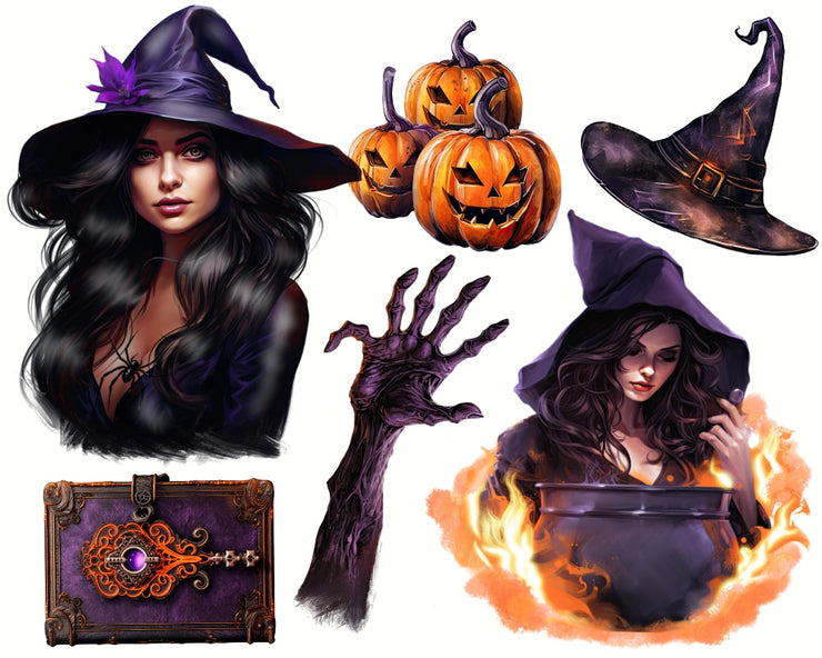 Spooky Halloween Witches PNG Clipart Bundle