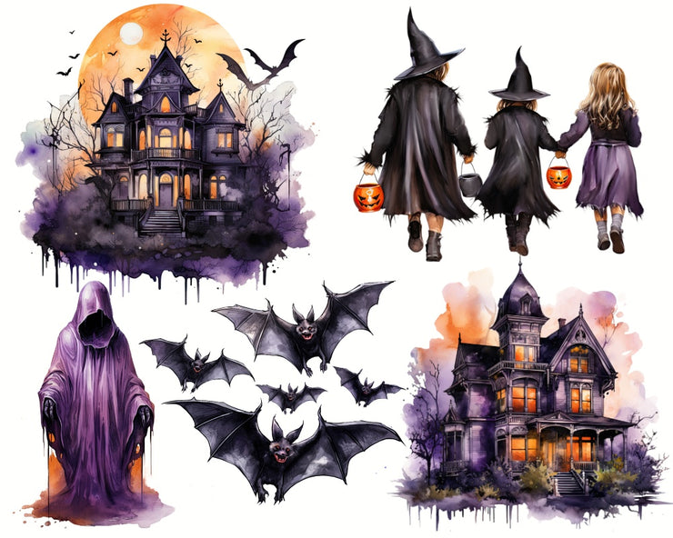 Spooky Halloween Witches PNG Clipart Bundle