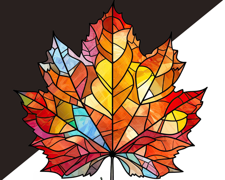 Autumn Leaves PNG Stained Glass Clipart