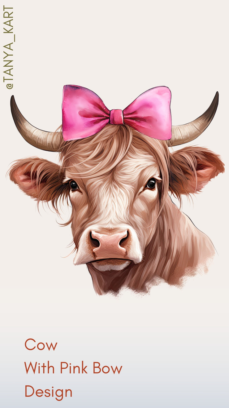 Cow with Pink Bow: Farm Animal Sublimation Design