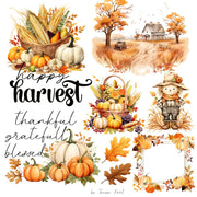 Thankful Fall Farmhouse Clipart Bundle, Instant Download Digital PNG Files