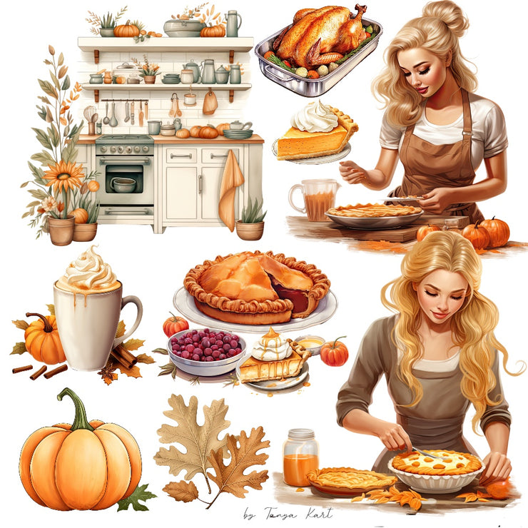 Thankful Fall Farmhouse Clipart Bundle, Instant Download Digital PNG Files