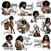 Black Woman PNG | Daily Routine Stickers | Illustrated Stickers