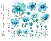 Watercolor Turquoise Flowers Clip Art