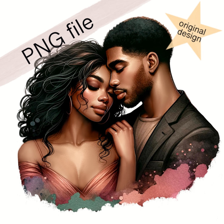 Black Girl, Couple Clipart, Valentine's Day PNG for Sublimation Designs
