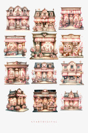 Valentine Shops Clipart | Pale Pink Watercolor PNG