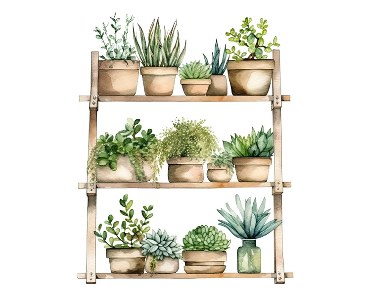 Plants On Shelves Watercolor Clipart