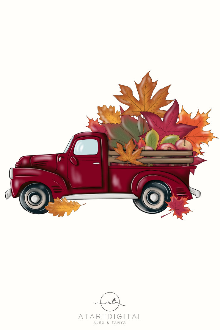 Red Fall Truck Png Digital Download for Sublimation