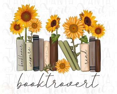 Booktrovert with Sunflowers Png Instant Download