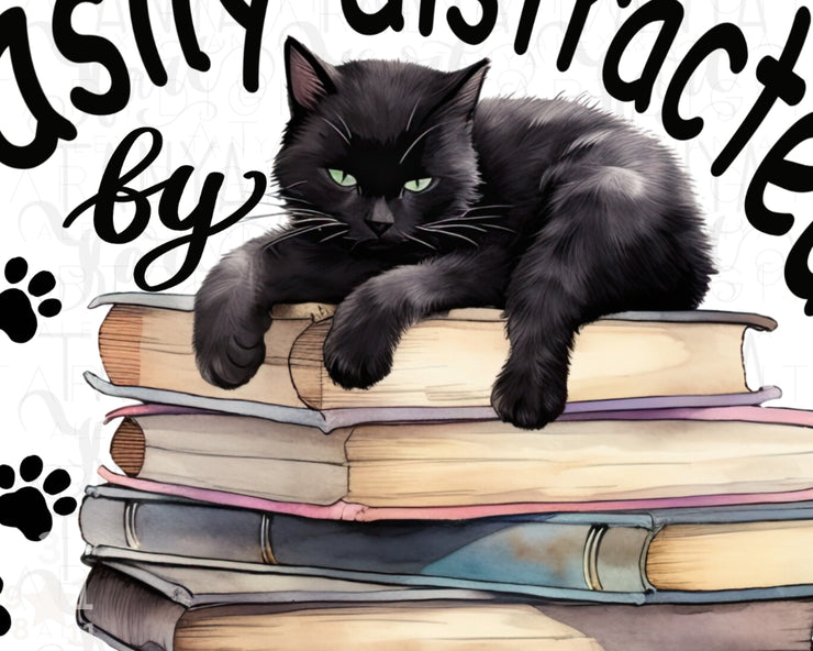 Black Cat On Books Digital Print Art, Png for Sublimation