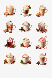 Christmas Coffee PNG Clipart, Winter Drinks Clipart Bundle, Coffee, Hot Chocolate, Ceremonial Cacao