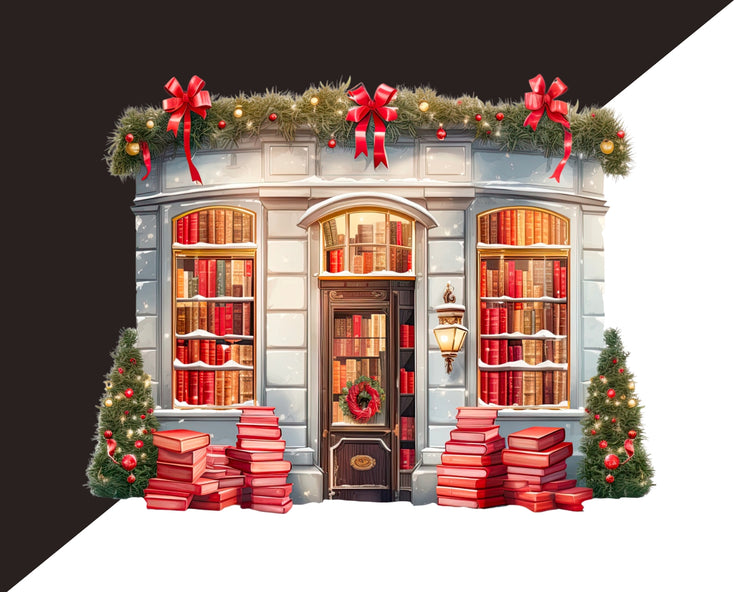 Christmas Bookstore Digital Art Download, Christmas Village Clipart Bundle for Digital Planner