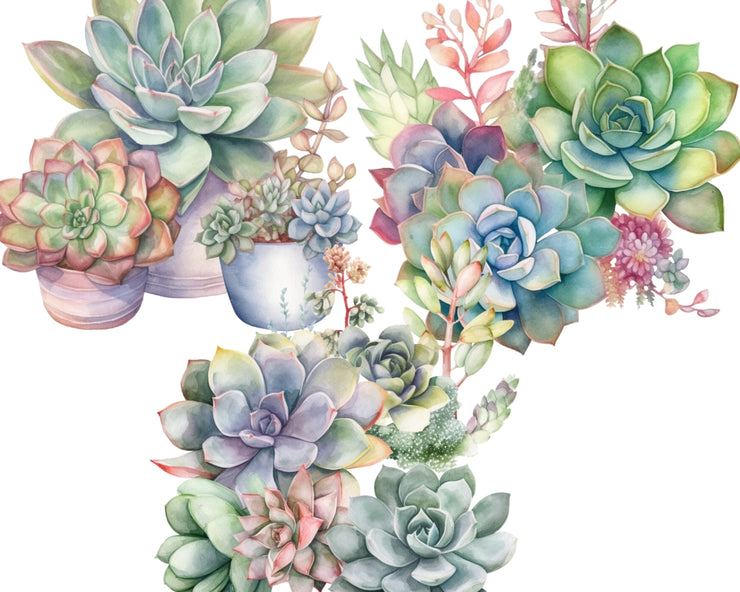 Watercolor Succulent Clipart - 16 Png Files