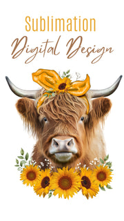 Cow With SunFlowers Png For Sublimation