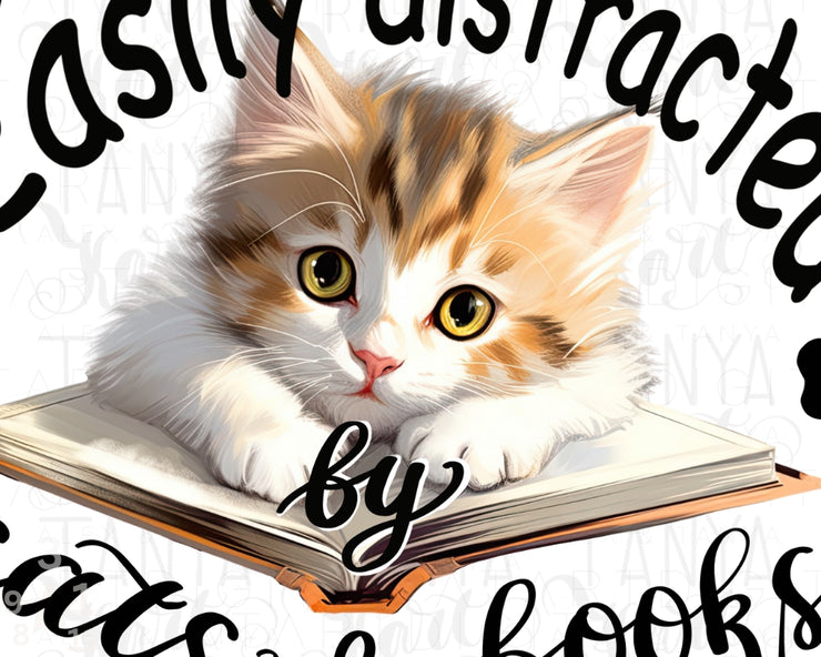 Easily Distracted By Cats And Books Png Instant Download, White Cat On Books