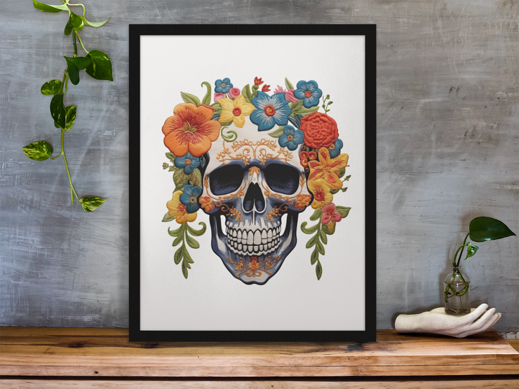 Skeleton Skull with Flowers Designs