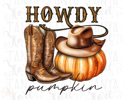 Western Howdy Pumpkin PNG: Retro Fall Sublimation Design for Halloween and Thanksgiving