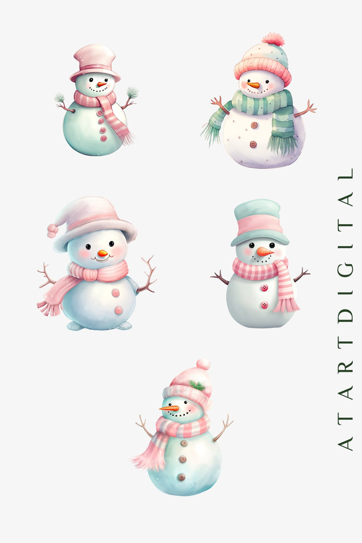 Pastel Christmas Clipart, Holiday Snowman PNG,Christmas Shop