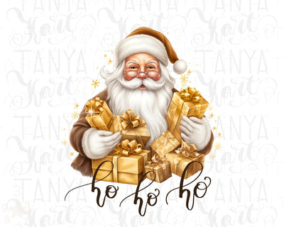 Vintage Gold Santa PNG for Christmas Gifts & Cards