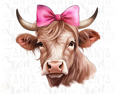 Cow with Pink Bow: Farm Animal Sublimation Design