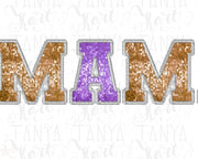 Mama Faux Sequin, Embroidered Letters