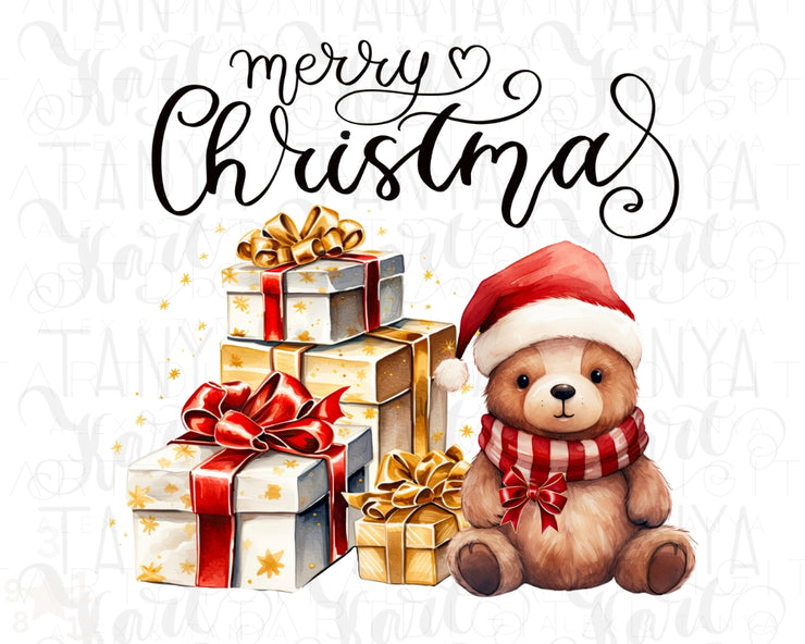 Christmas Scene Bear with Gifts Sublimation PNG Designs