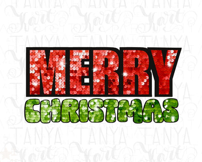 Merry Christmas Sequin Glitter Letters - Digital Download for Sublimation