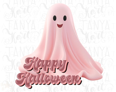 Retro Pink Halloween Ghost Art