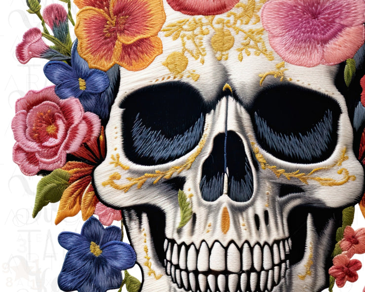 Gothic Floral Skull PNG Design for Sublimation