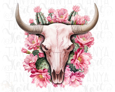 Western Floral Cow Skull PNG, Instant Download Sublimation Design Graphic
