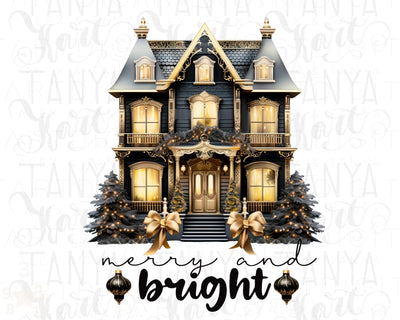 Christmas Scene PNG, Merry and Bright Fairy House