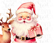 Retro Pink Santa Claus with Deer Design for Holiday Crafting