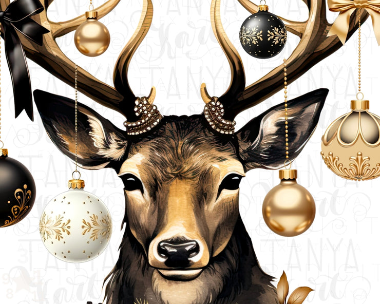 Black Christmas Deer Sublimation Image