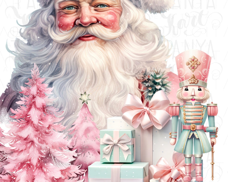 Santa Claus Smiley Face Png, Pastel Christmas Scene, Pink Christmas Tree