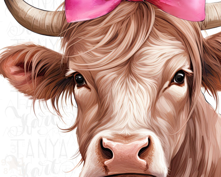 Cow with Pink Bow: Farm Animal Sublimation Design