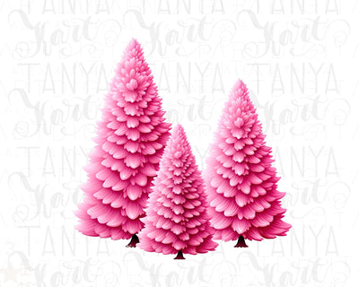 Merry Christmas Pink Trees Png, Sublimation Designs