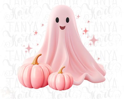 Retro Halloween Pink Pumpkin Ghost
