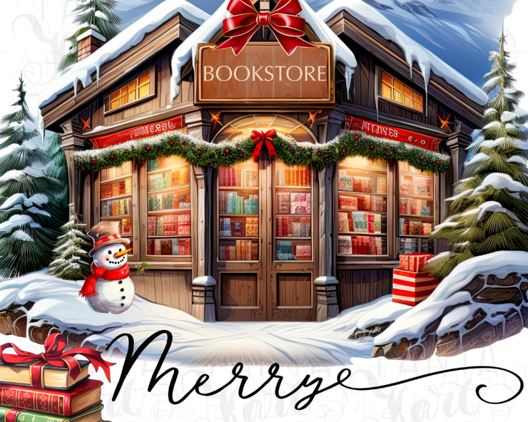 Merry Bookmas Christmas Village Bookstore, Instant Download PNG Files for Shirts & Sublimation