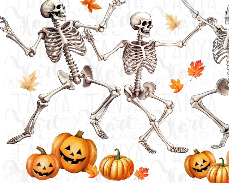 Skeleton Graphic PNG: Dancing Autumn Skeletons