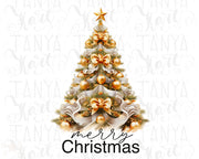 Merry Christmas Gold Tree Png, Sublimation Print for Seasonal Artwork