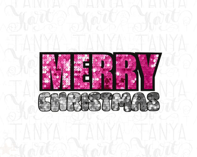 Merry Christmas Sequin Glitter Letters - Pink and Gray - Digital Download