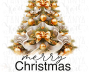 Merry Christmas Gold Tree Png, Sublimation Print for Seasonal Artwork