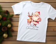 Retro Pink Santa Claus with Deer Design for Holiday Crafting