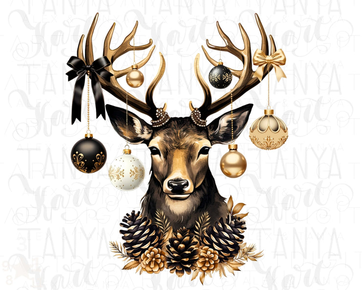 Black Christmas Deer Sublimation Image