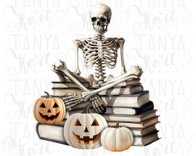 Skeleton With Book, Halloween Pumpkin Design