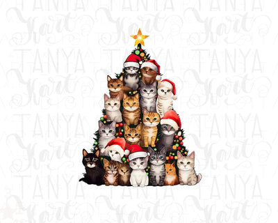 Cat Christmas Tree for Stickers, Sublimation Design, Merry Christmas, Catmas
