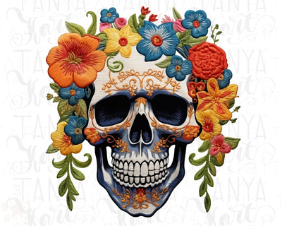 Skeleton Skull with Flowers Designs